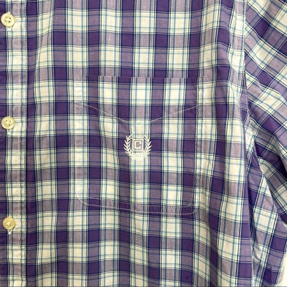 CHAPS Easy Care Purple Plaid Shirt Button Down Preppy Sharp Crest Logo Size L - Picture 5 of 11